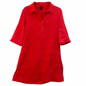 BLU9 Red 100% Linen Shirt Dress Tunic Pockets Sz M
